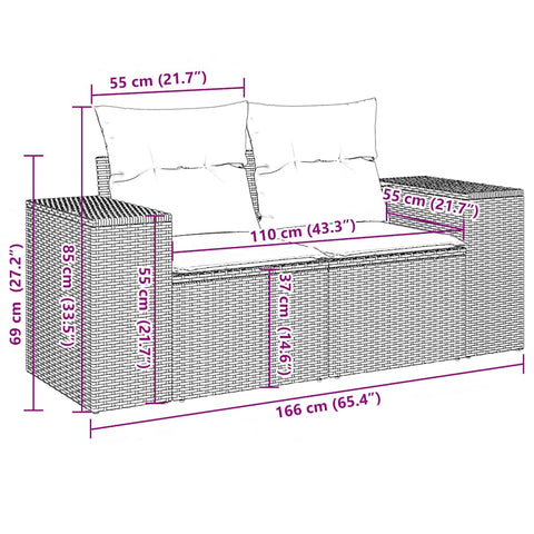 10-tlg. Garten-Sofagarnitur mit Kissen Braun Poly Rattan