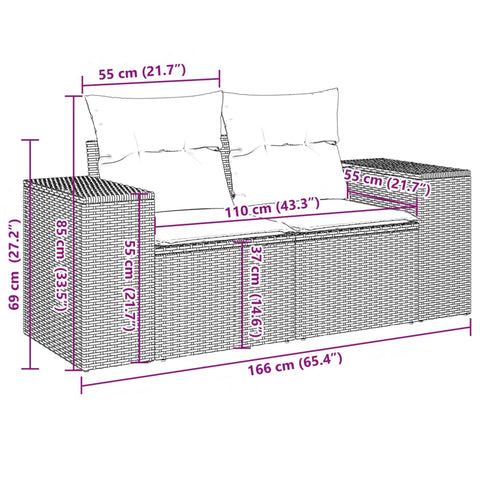 11-tlg. Garten-Sofagarnitur mit Kissen Schwarz Poly Rattan