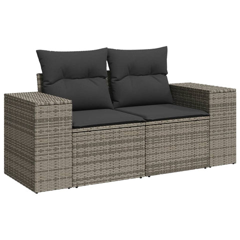 11-tlg. Garten-Sofagarnitur mit Kissen Grau Poly Rattan