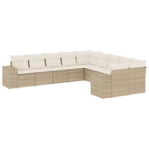 10-tlg. Garten-Sofagarnitur mit Kissen Beige Poly Rattan