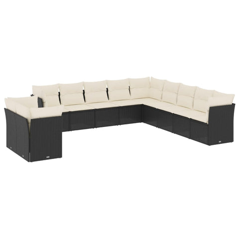 11-tlg. Garten-Sofagarnitur mit Kissen Schwarz Poly Rattan