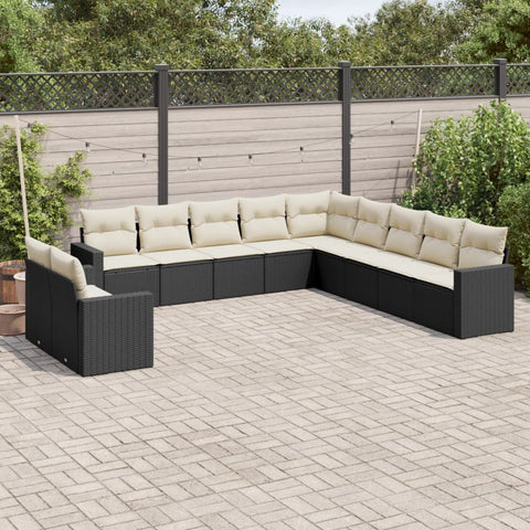 11-tlg. Garten-Sofagarnitur mit Kissen Schwarz Poly Rattan