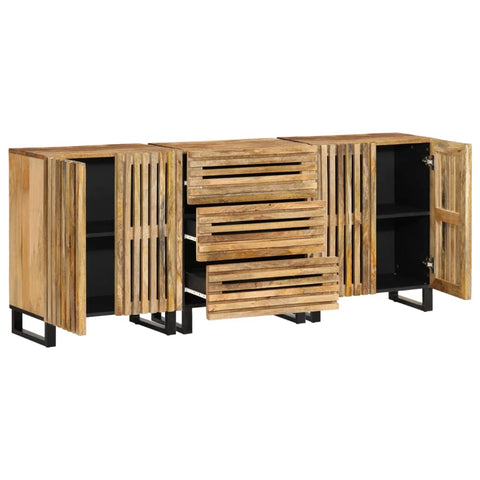 Sideboard 3 Stk. 60x34x75 cm Raues Massivholz Mango