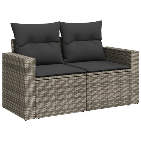 11-tlg. Garten-Sofagarnitur mit Kissen Hellgrau Poly Rattan