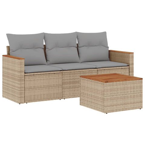 4-tlg. Garten-Sofagarnitur mit Kissen Beigemischung Poly Rattan