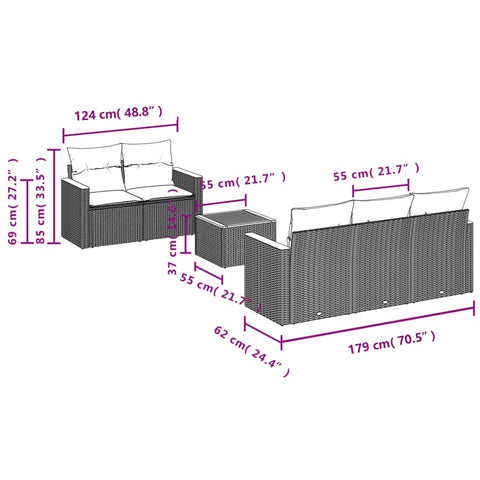 6-tlg. Garten-Sofagarnitur mit Kissen Beige Poly Rattan