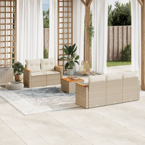 6-tlg. Garten-Sofagarnitur mit Kissen Beige Poly Rattan