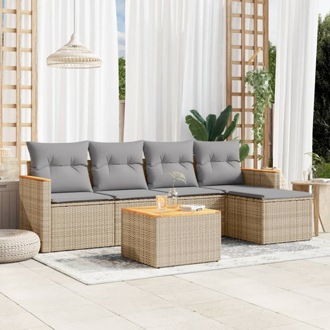 6-tlg. Garten-Sofagarnitur mit Kissen Beige Poly Rattan