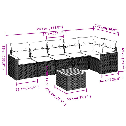 7-tlg. Garten-Sofagarnitur mit Kissen Grau Poly Rattan