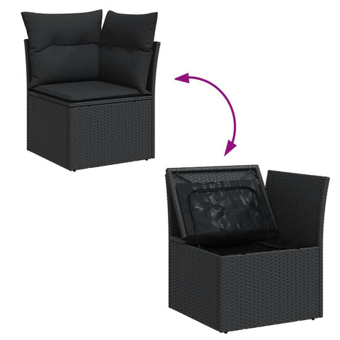 11-tlg. Garten-Sofagarnitur mit Kissen Schwarz Poly Rattan