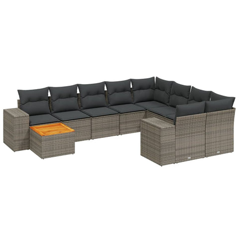 11-tlg. Garten-Sofagarnitur mit Kissen Grau Poly Rattan