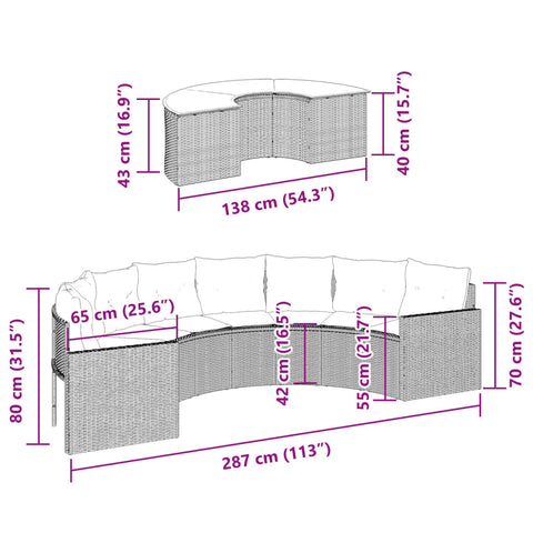 2-tlg. Garten-Sofagarnitur Halbrund Schwarz Poly-Rattan