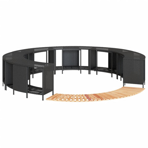 Whirlpool-Umrandung Schwarz Poly-Rattan und Massivholz Akazie