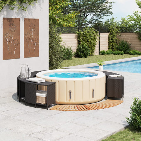 Whirlpool-Umrandung Schwarz Poly-Rattan und Massivholz Akazie