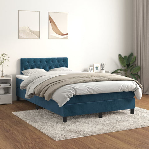 vidaXL Boxspringbett mit Matratze Dunkelblau 120x190 cm Samt