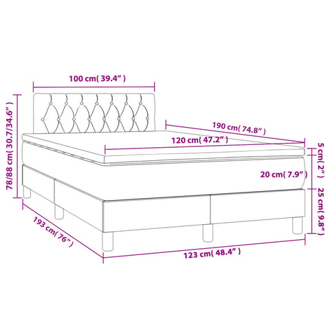 vidaXL Boxspringbett mit Matratze Dunkelblau 120x190 cm Samt