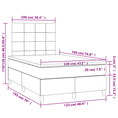 vidaXL Boxspringbett mit Matratze Dunkelbraun 120x190 cm Stoff