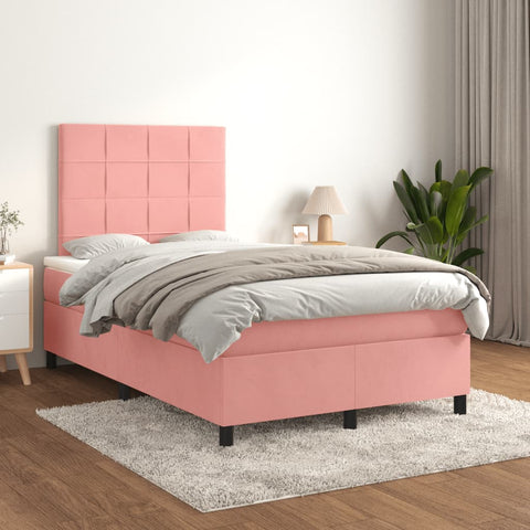 vidaXL Boxspringbett mit Matratze Rosa 120x190 cm Samt