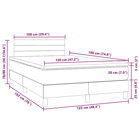 Boxspringbett mit Matratze & LED Hellgrau 120x190 cm Samt