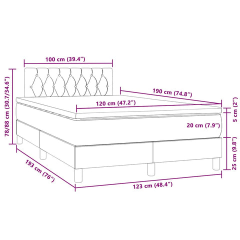 Boxspringbett mit Matratze & LED Hellgrau 120x190 cm Samt