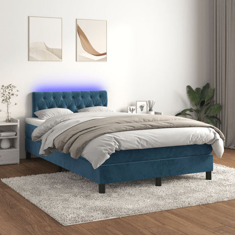 vidaXL Boxspringbett mit Matratze & LED Dunkelblau 120x190 cm Samt