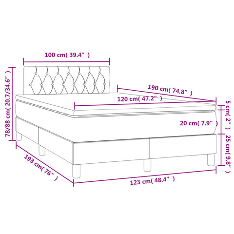 vidaXL Boxspringbett mit Matratze & LED Dunkelblau 120x190 cm Samt