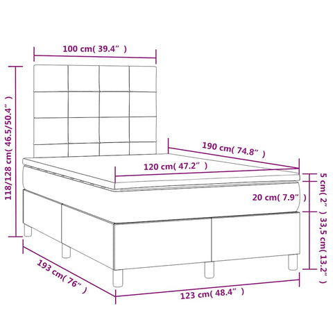 vidaXL Boxspringbett mit Matratze & LED Taupe 120x190 cm Stoff