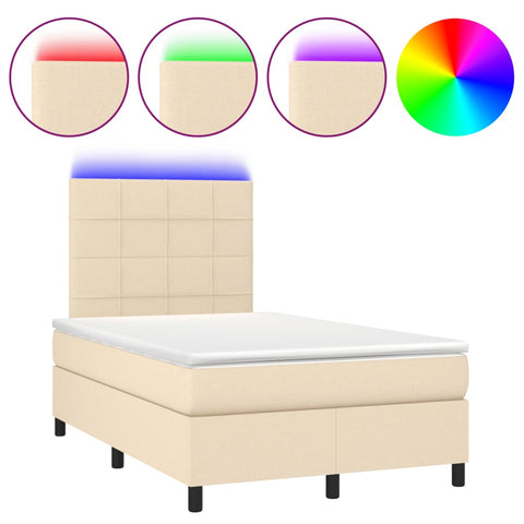 vidaXL Boxspringbett mit Matratze & LED Creme 120x190 cm Stoff