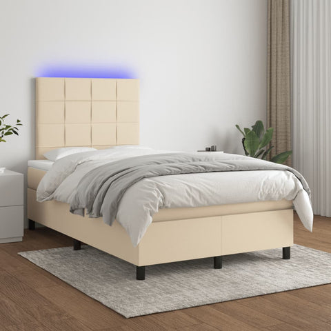 vidaXL Boxspringbett mit Matratze & LED Creme 120x190 cm Stoff