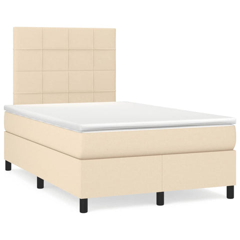 vidaXL Boxspringbett mit Matratze & LED Creme 120x190 cm Stoff