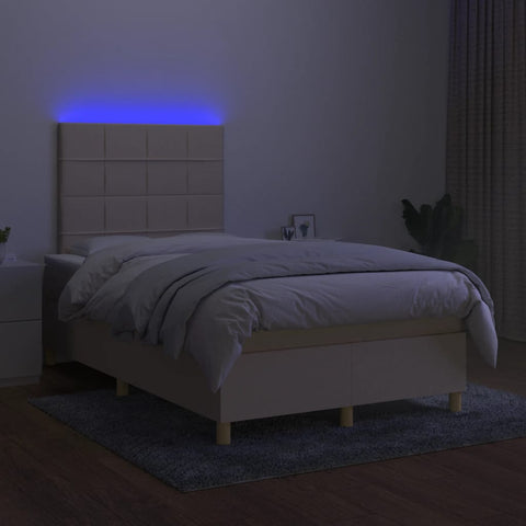 vidaXL Boxspringbett mit Matratze & LED Creme 120x190 cm Stoff