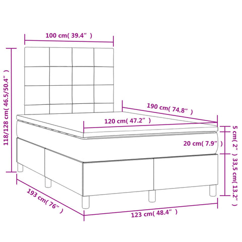 vidaXL Boxspringbett mit Matratze & LED Creme 120x190 cm Stoff