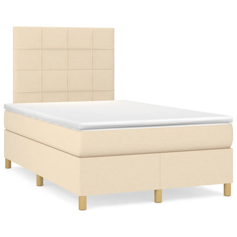 vidaXL Boxspringbett mit Matratze & LED Creme 120x190 cm Stoff