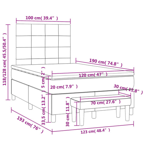 vidaXL Boxspringbett mit Matratze Dunkelbraun 120x190 cm Stoff