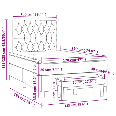 Boxspringbett mit Matratze Dunkelblau 120x190 cm Samt