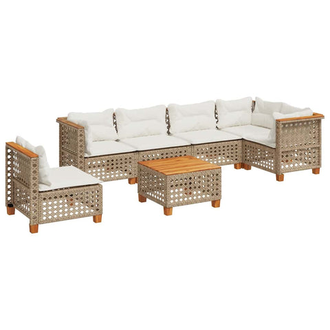 hocami - 7-tlg. Garten-Sofagarnitur mit Kissen Beige Poly Rattan - 7-tlg-garten-sofagarnitur-mit-kissen-beige-poly-rattan-913 - 