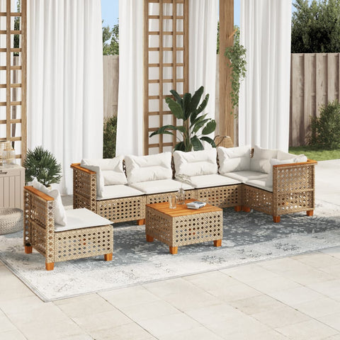 hocami - 7-tlg. Garten-Sofagarnitur mit Kissen Beige Poly Rattan - 7-tlg-garten-sofagarnitur-mit-kissen-beige-poly-rattan-913 - 