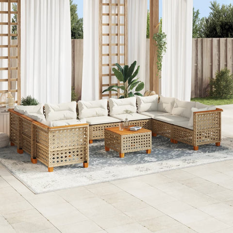 hocami - 10-tlg. Garten-Sofagarnitur mit Kissen Beige Poly Rattan - 10-tlg-garten-sofagarnitur-mit-kissen-beige-poly-rattan-617 - 