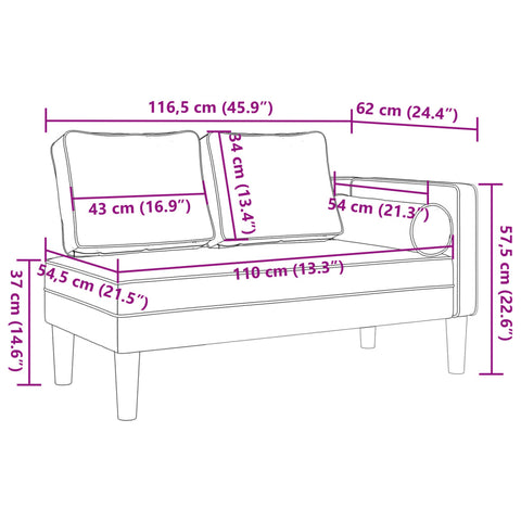 Chaiselongue mit Kissen Weinrot Samt