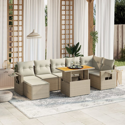 8-tlg. Garten-Sofagarnitur mit Kissen Beige Poly Rattan