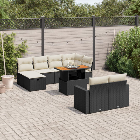 11-tlg. Garten-Sofagarnitur mit Kissen Schwarz Poly Rattan