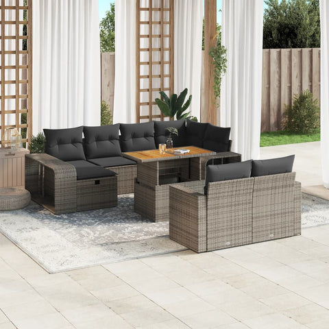 11-tlg. Garten-Sofagarnitur mit Kissen Grau Poly Rattan