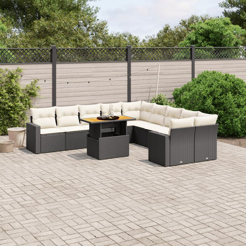 11-tlg. Garten-Sofagarnitur mit Kissen Schwarz Poly Rattan