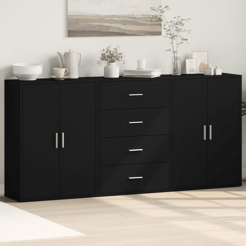 vidaXL Sideboards 3 Stk. Schwarz 60x31x84 cm Holzwerkstoff