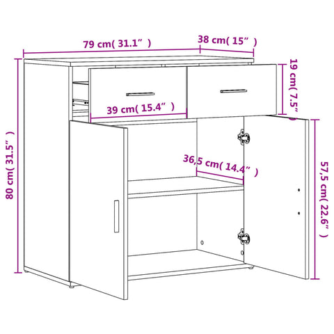 Sideboards 2 Stk. Weiß 79x38x80 cm Holzwerkstoff