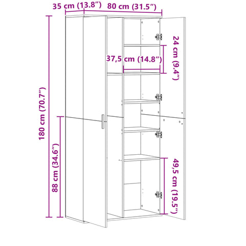 Highboard Braun Eichen-Optik 80x35x180 cm Holzwerkstoff