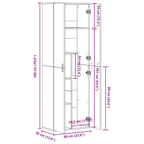 Highboard Grau Sonoma 60x35x180 cm Holzwerkstoff