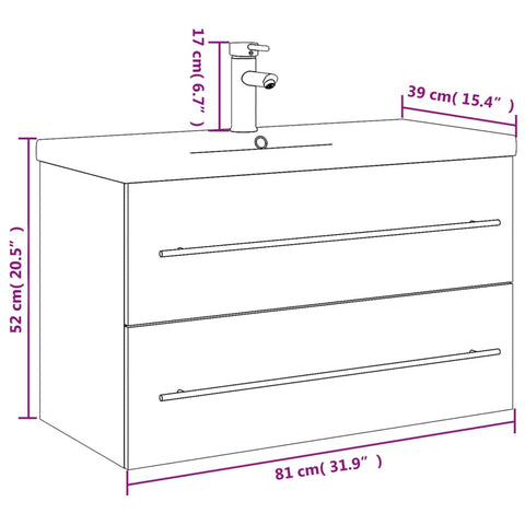 vidaXL Waschbeckenunterschrank mit Einbaubecken Schwarz