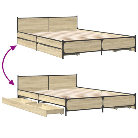 Bettgestell mit Schubladen Sonoma-Eiche 150x200cm Holzwerkstoff