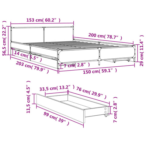 Bettgestell mit Schubladen Sonoma-Eiche 150x200cm Holzwerkstoff